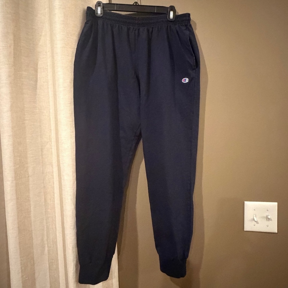 Champion Men's Navy Blue Joggers sweatpants, elastic waistband, Size Large